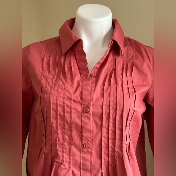 Cold water Creek Salmon Color Long Sleeves Collard Pleated Front Blouse SZ XS - Picture 2 of 11